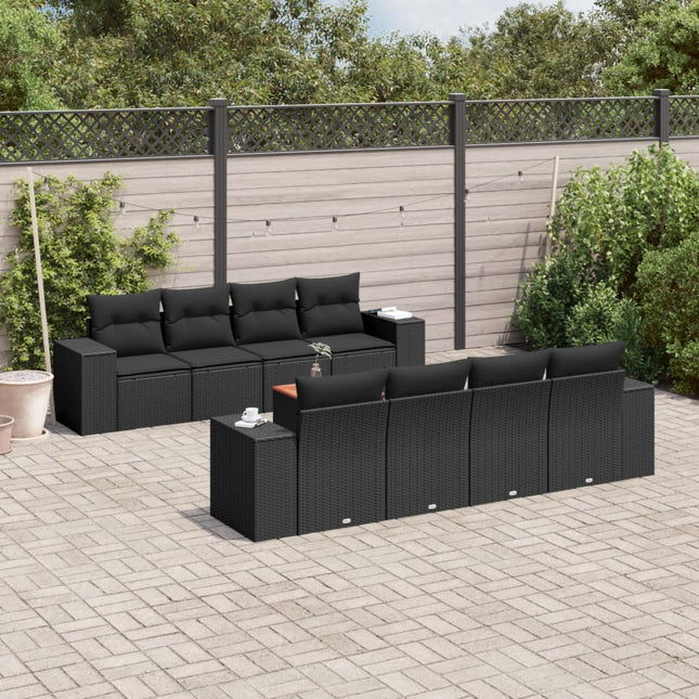 9-Delige Loungeset Met Kussens Poly Rattan Zwart