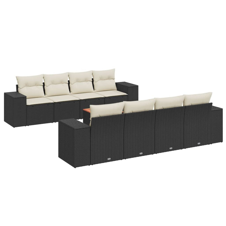 9-Delige Loungeset Met Kussens Poly Rattan Zwart