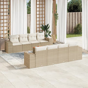9-piece Lounge Set with Cushions Poly Rattan Beige