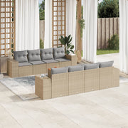 9-piece Lounge Set with Cushions Poly Rattan Beige