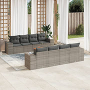 9-piece Loungeset with cushions poly rattan grey
