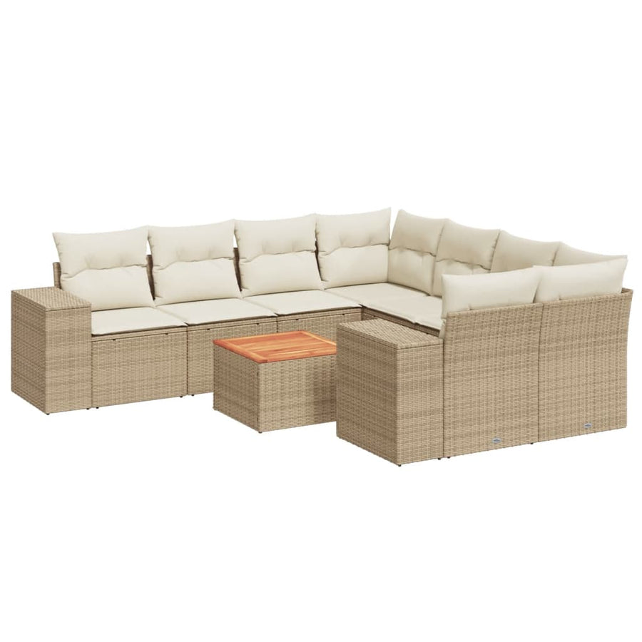 9-Delige Loungeset Met Kussens Poly Rattan Beige beige and cream