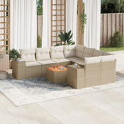 Loungeset 9-delig poly rattan beige met kussens