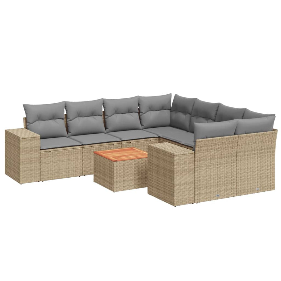 9-Delige Loungeset Met Kussens Poly Rattan Beige en grijs