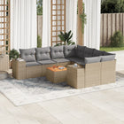 9-Delige Loungeset Met Kussens Poly Rattan Beige en grijs