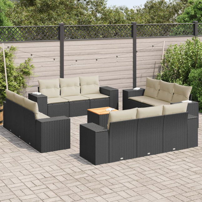 13-Delige Loungeset Met Kussens Poly Rattan Zwart