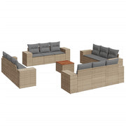 13-piece Lounge Set with cushions poly rattan beige