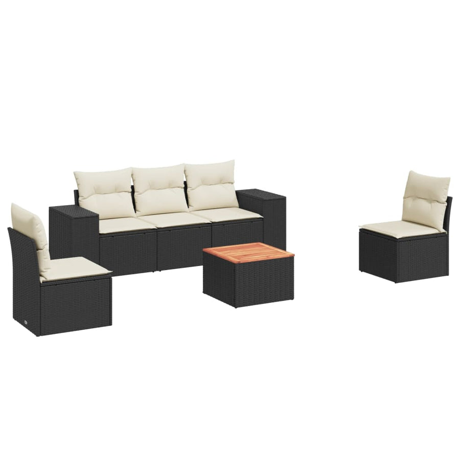 6-Delige Loungeset Met Kussens Poly Rattan Zwart en crème
