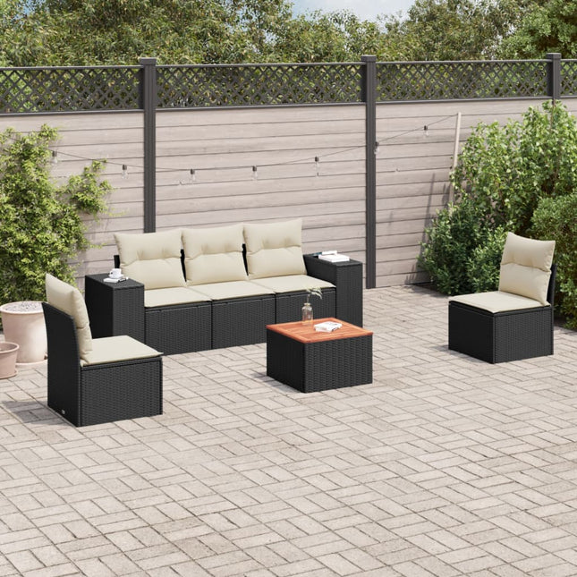 6-Delige Loungeset Met Kussens Poly Rattan Zwart en crème