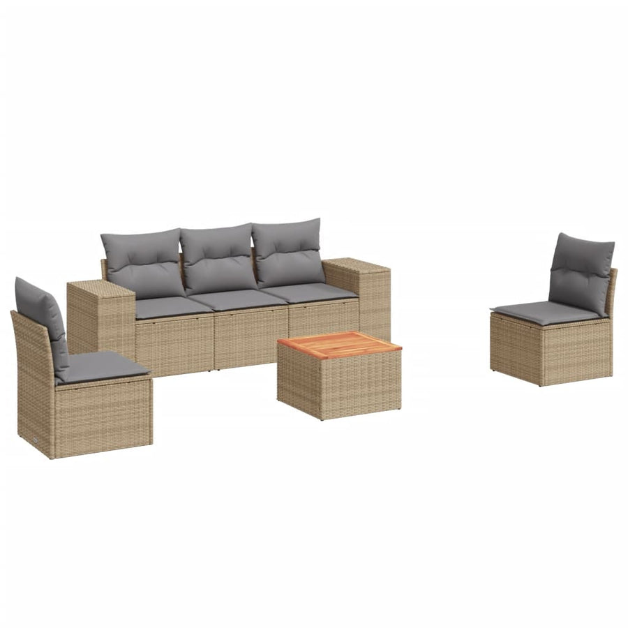 6-Delige Loungeset Met Kussens Poly Rattan Beige en grijs