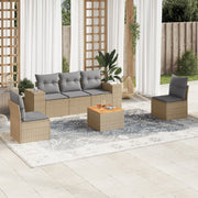 Loungeset 6-delig poly rattan beige met kussens