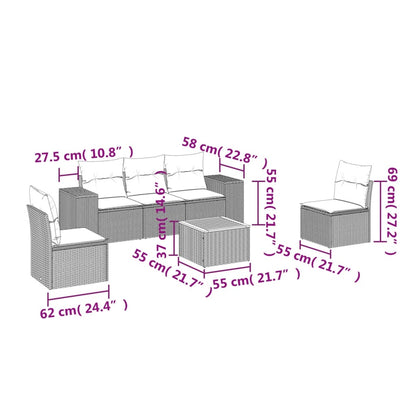 6-Delige Loungeset Met Kussens Poly Rattan Grijs