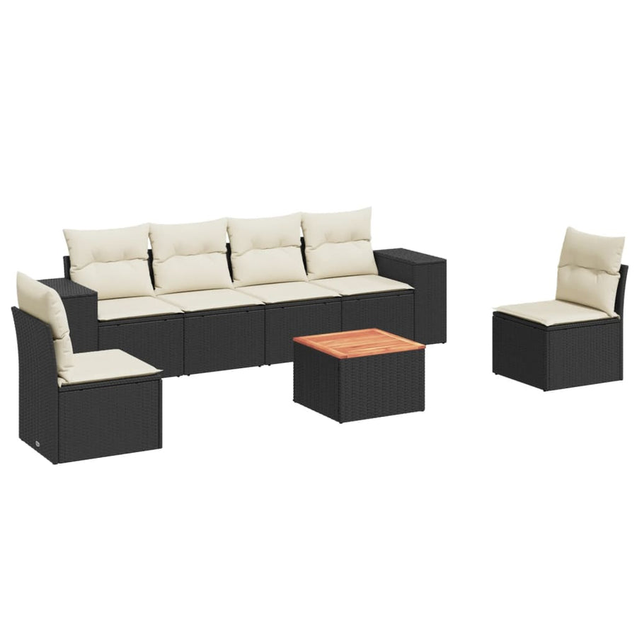 7-Delige Loungeset Met Kussens Poly Rattan Zwart