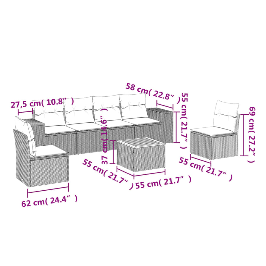 7-Delige Loungeset Met Kussens Poly Rattan Zwart