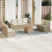 8-piece Lounge Set with Cushions Poly Rattan Beige