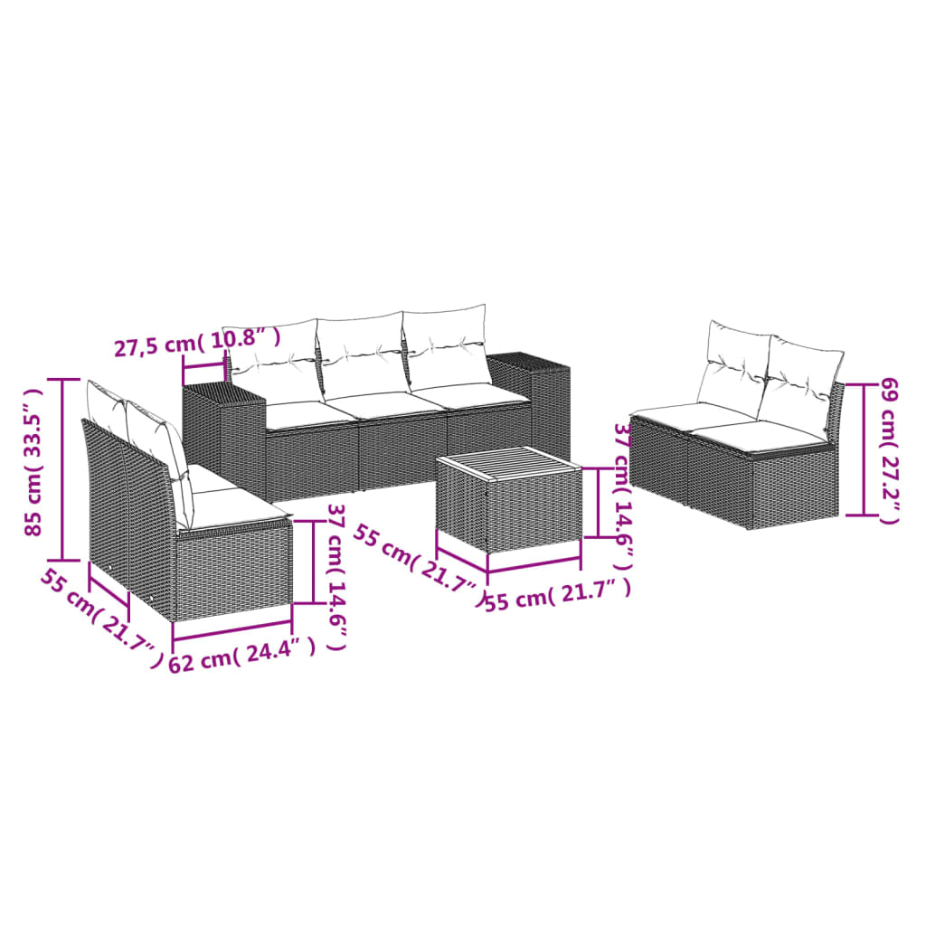 8-Delige Loungeset Met Kussens Poly Rattan Beige