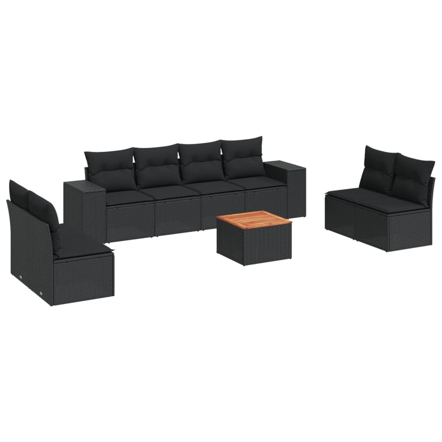 -Delige Loungeset Met Kussens Poly Rattan Zwart