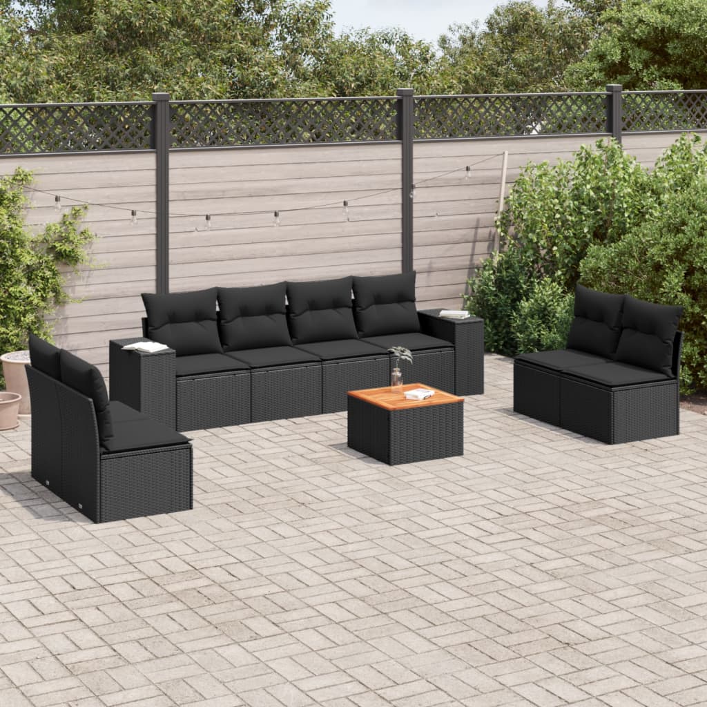 10-Delige Loungeset Met Kussens Poly Rattan Beige Blauw