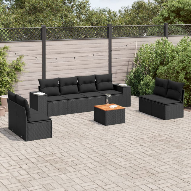 -Delige Loungeset Met Kussens Poly Rattan Zwart