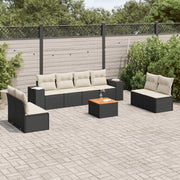 Loungeset 9-delig poly rattan zwart met kussens