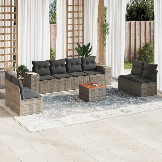 9-Delige Loungeset Met Kussens Poly Rattan Grijs