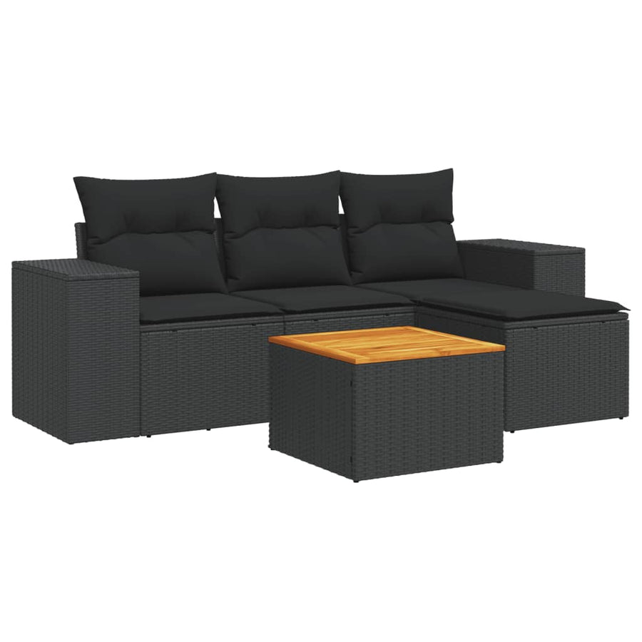 5-Delige Loungeset Met Kussens Poly Rattan Zwart