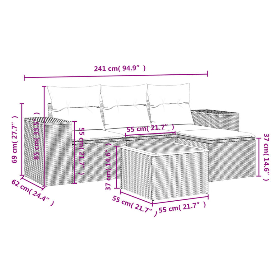 5-Delige Loungeset Met Kussens Poly Rattan Zwart