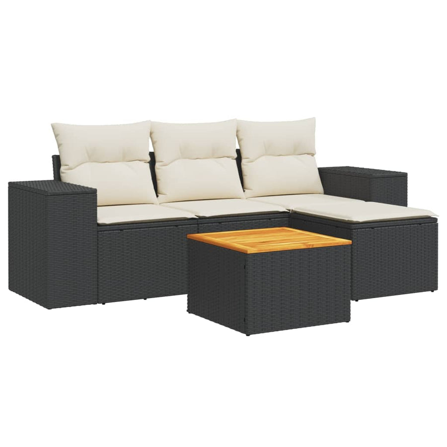 5-Delige Loungeset Met Kussens Poly Rattan Zwart en crème