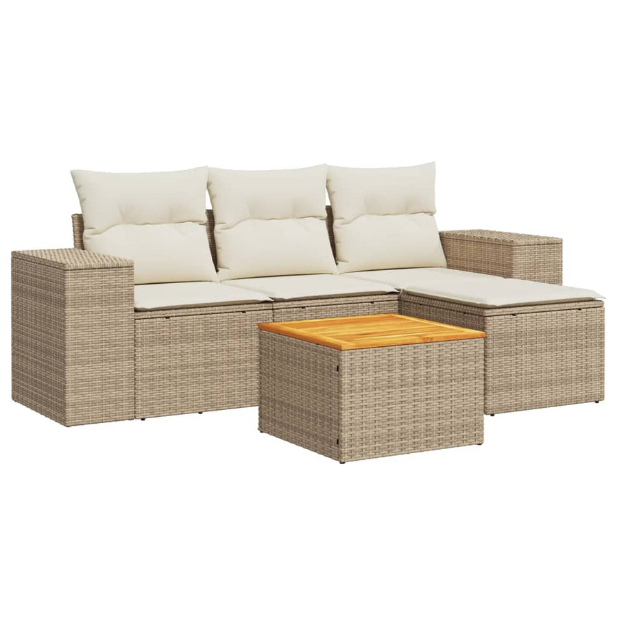 5-Delige Loungeset Met Kussens Poly Rattan Beige beige and cream