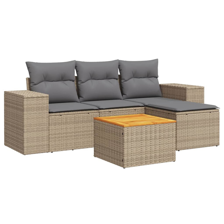 5-Delige Loungeset Met Kussens Poly Rattan Beige en grijs