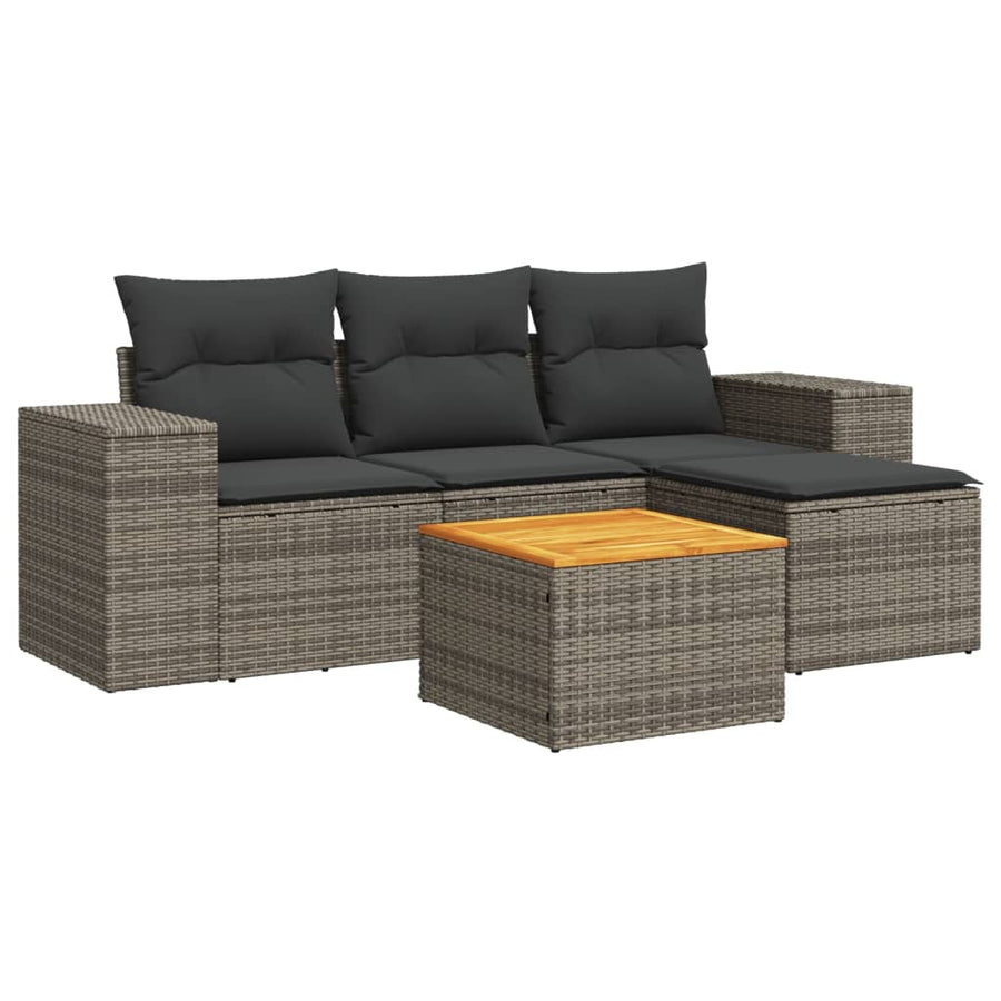 5-Delige Loungeset Met Kussens Poly Rattan Grijs