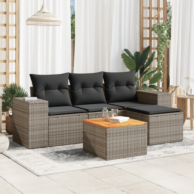 5-Delige Loungeset Met Kussens Poly Rattan Grijs