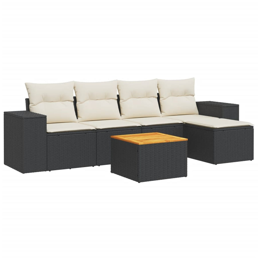 6-Delige Loungeset Met Kussens Poly Rattan Zwart en crème