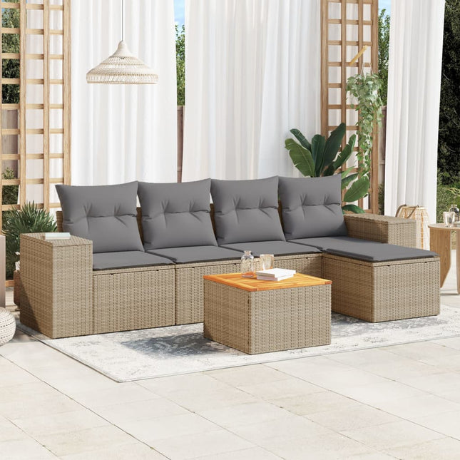 6-Delige Loungeset Met Kussens Poly Rattan Beige en grijs