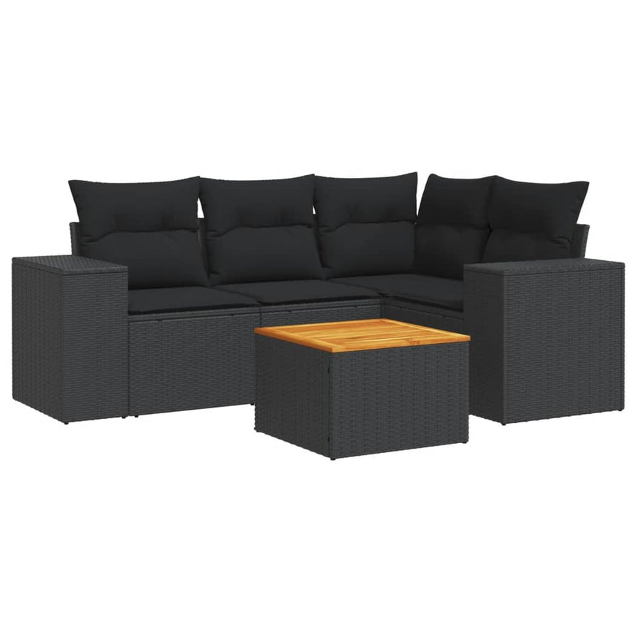 5-Delige Loungeset Met Kussens Poly Rattan Zwart