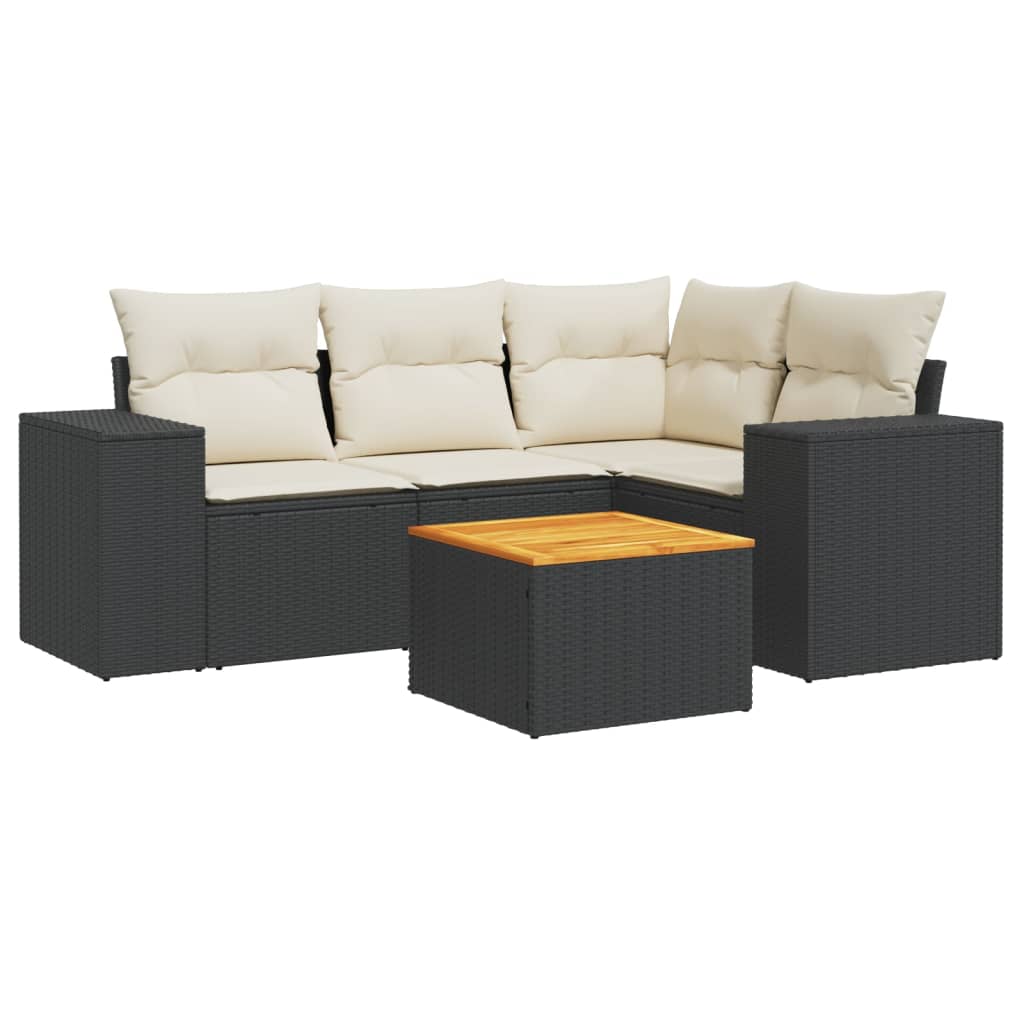 5-Delige Loungeset Met Kussens Poly Rattan Zwart en crème