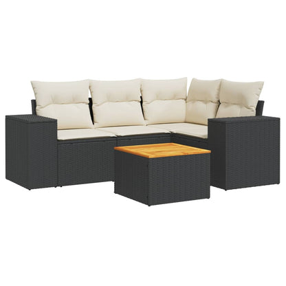 5-Delige Loungeset Met Kussens Poly Rattan Zwart en crème