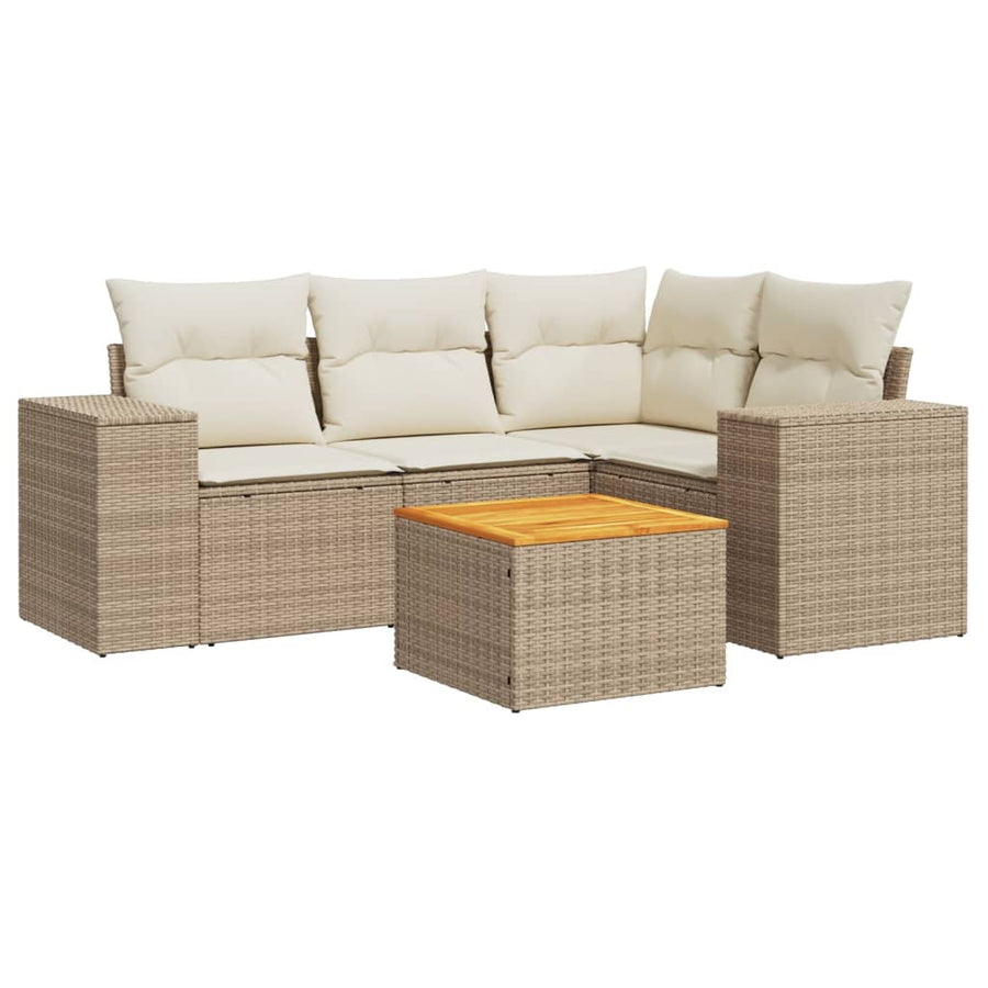 5-Delige Loungeset Met Kussens Poly Rattan Beige beige and cream