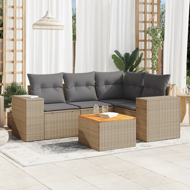 5-Delige Loungeset Met Kussens Poly Rattan Beige en grijs