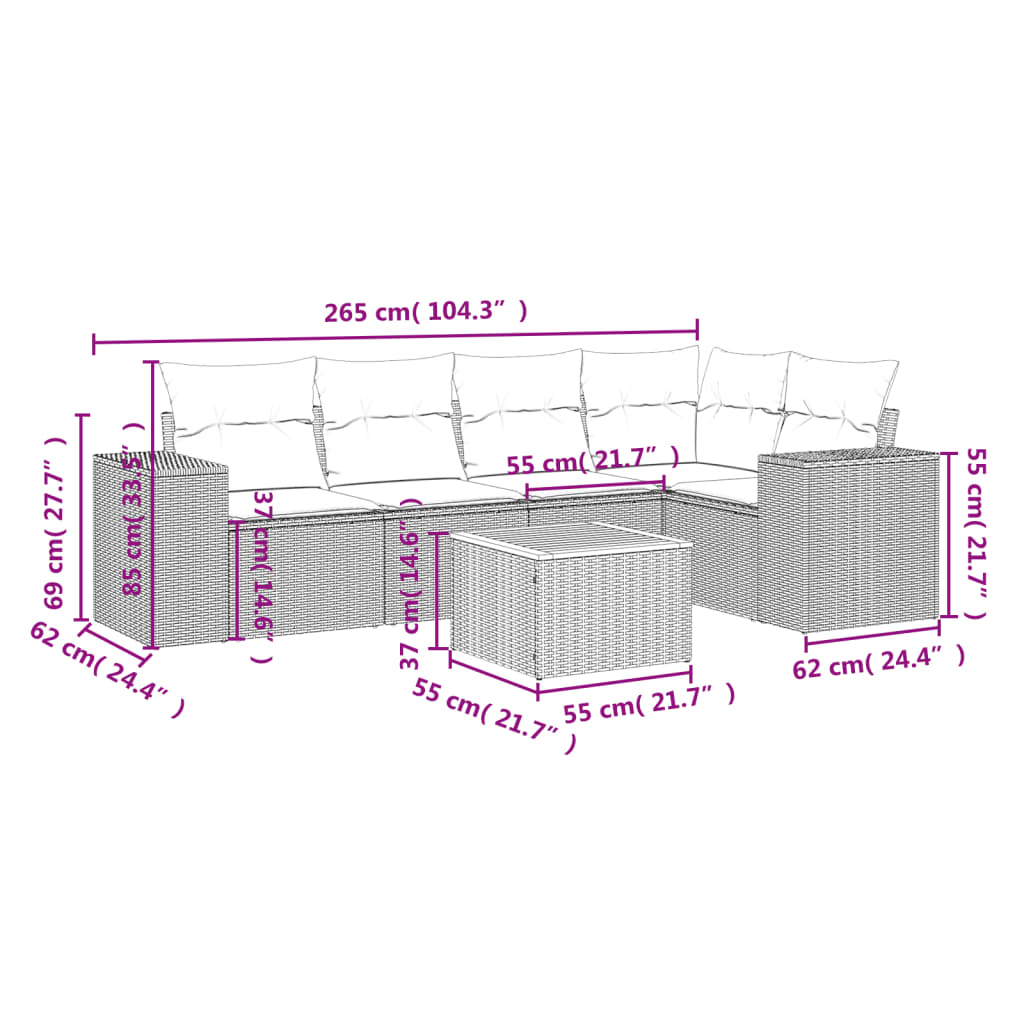 6-Delige Loungeset Met Kussens Poly Rattan Grijs