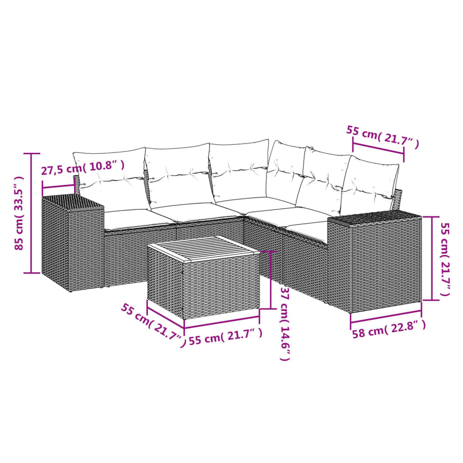 6-Delige Loungeset Met Kussens Poly Rattan Beige