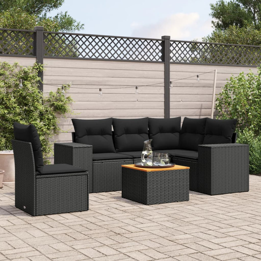 6-Delige Loungeset Met Kussens Poly Rattan Zwart