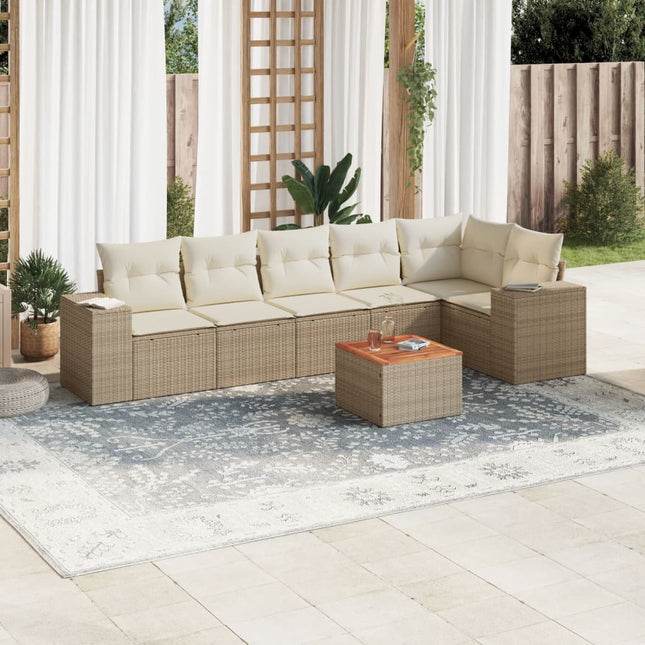 7-Delige Loungeset Met Kussens Poly Rattan Beige