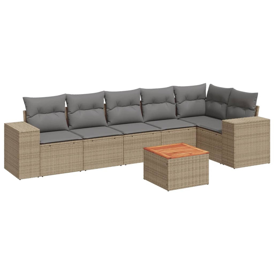 7-Delige Loungeset Met Kussens Poly Rattan Beige
