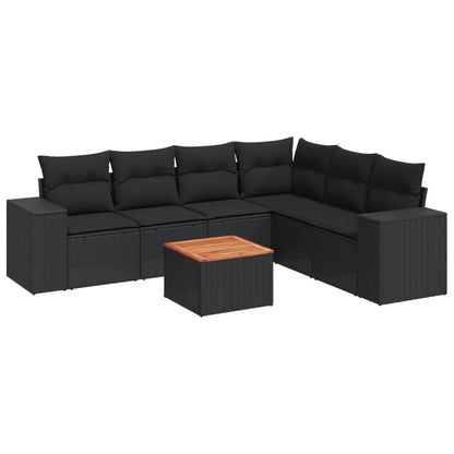 7-Delige Loungeset Met Kussens Poly Rattan Zwart
