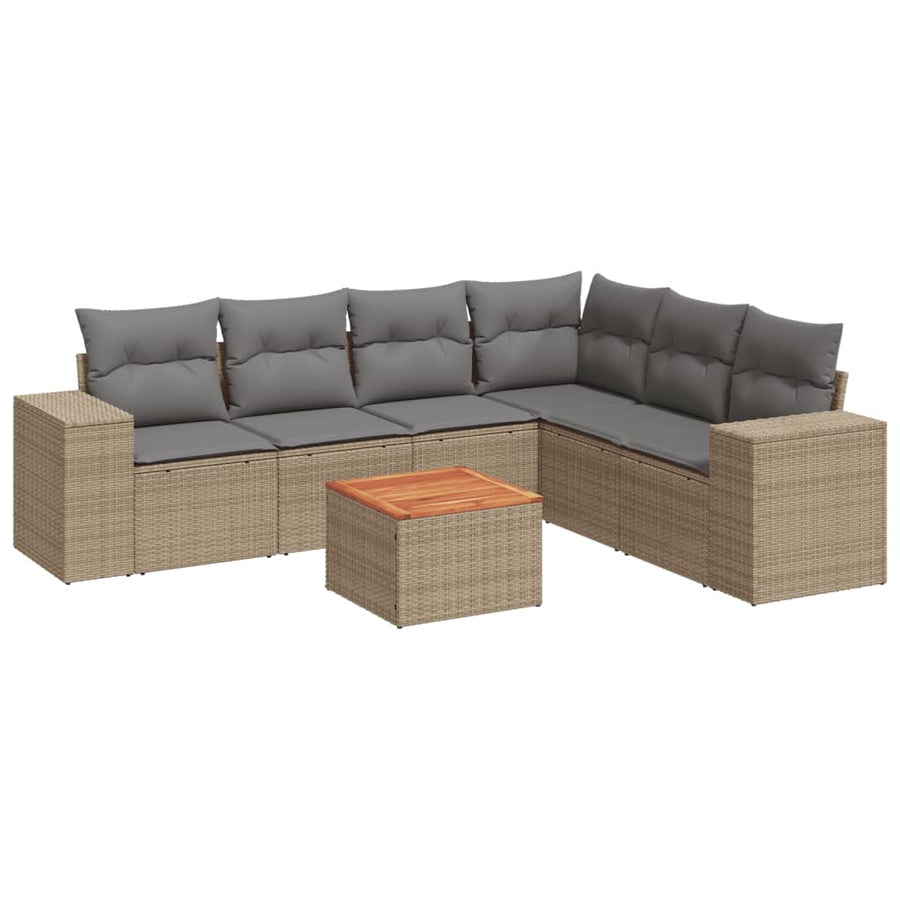 7-Delige Loungeset Met Kussens Poly Rattan Beige