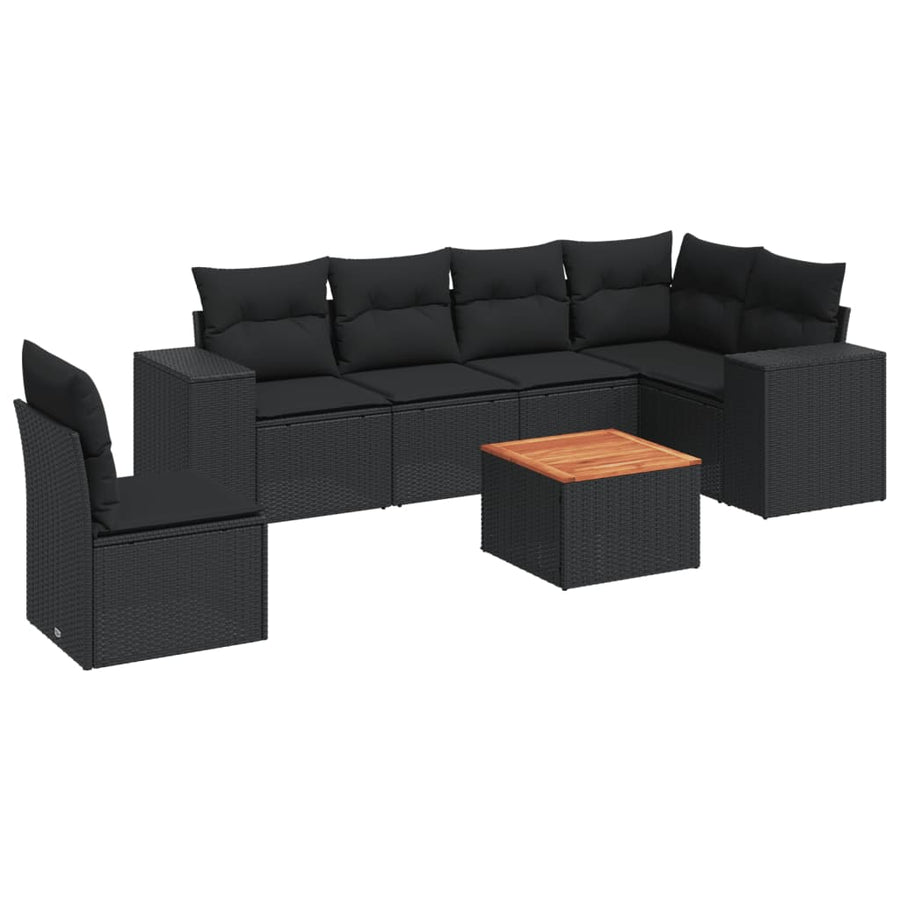 7-Delige Loungeset Met Kussens Poly Rattan Zwart