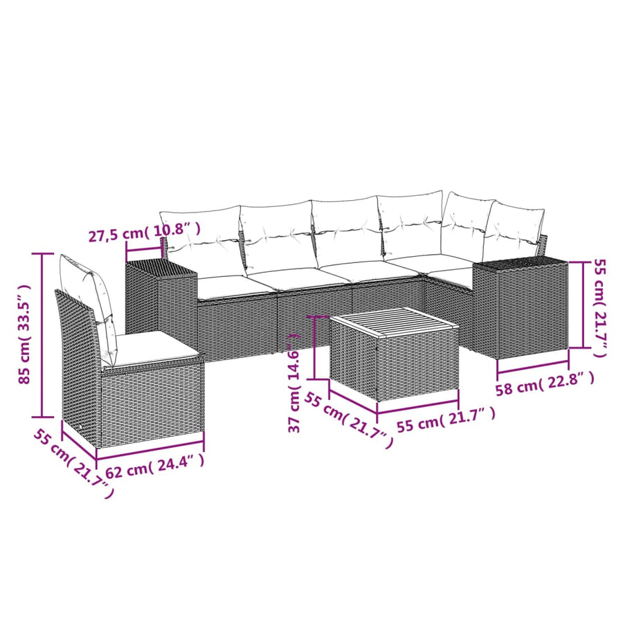 7-Delige Loungeset Met Kussens Poly Rattan Zwart