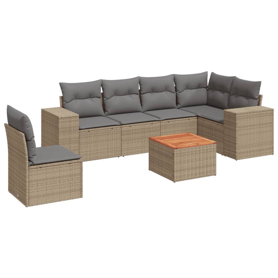7-Delige Loungeset Met Kussens Poly Rattan Beige