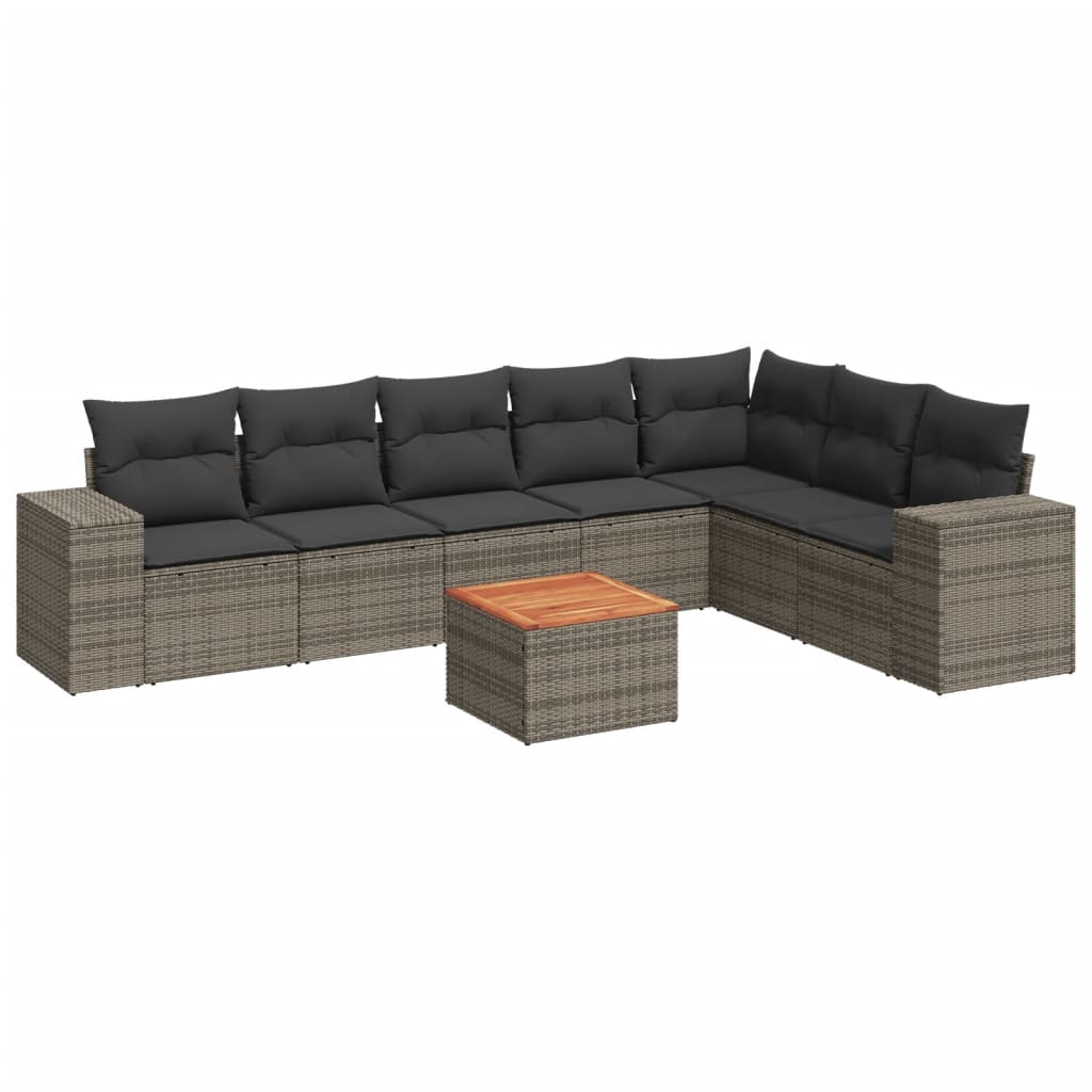 8-Delige Loungeset Met Kussens Poly Rattan Grijs